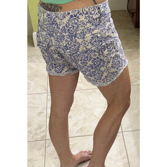 Miss Me Shorts 28 Purple & White Patterned Embellished Rhinestone Fleur de Lis - Picture 5 of 8